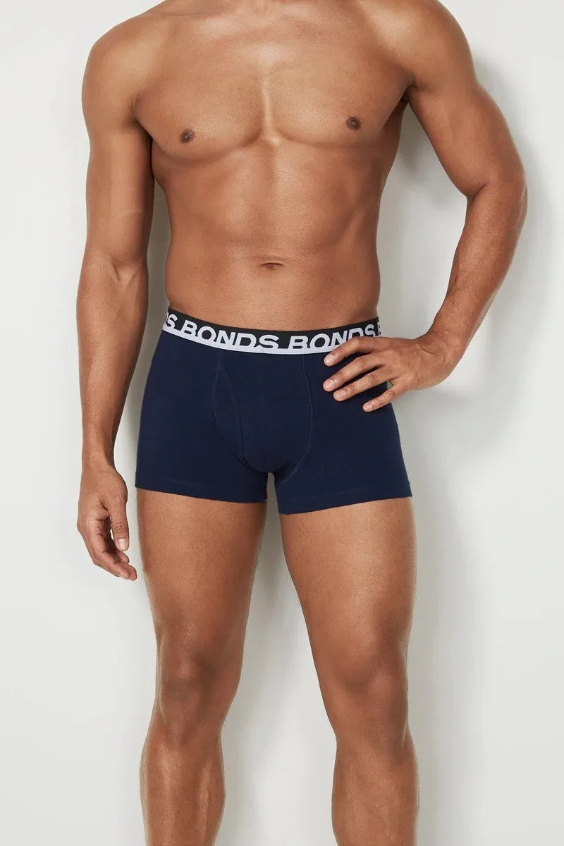 3 x Bonds Mens Everyday Trunks Underwear Black / Navy / Blue