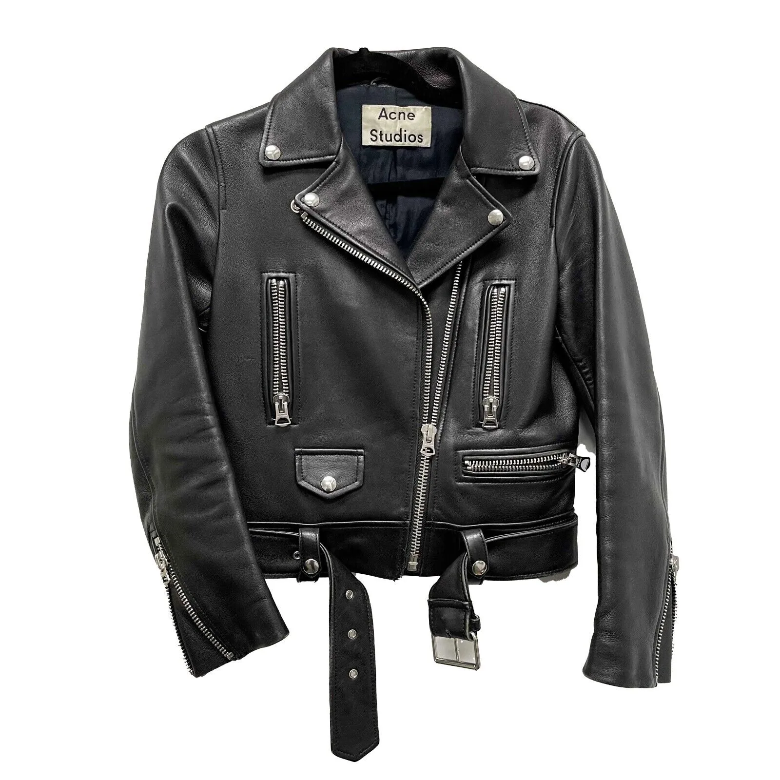 Acne Studios Black leather moto riders jacket 34 US 2 Black Jacket