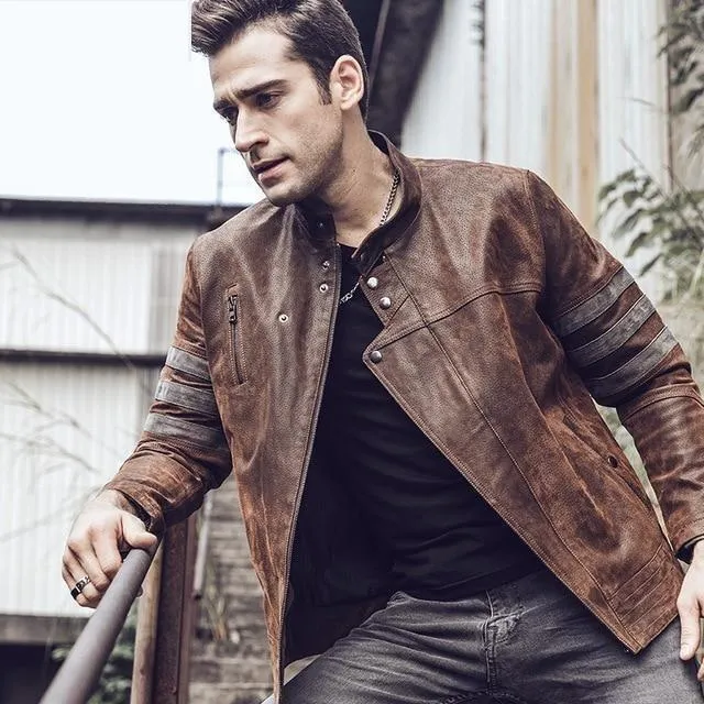 Autumn Winter Casual Men's Genuine Pigskin Leather Motorcycle Jacket