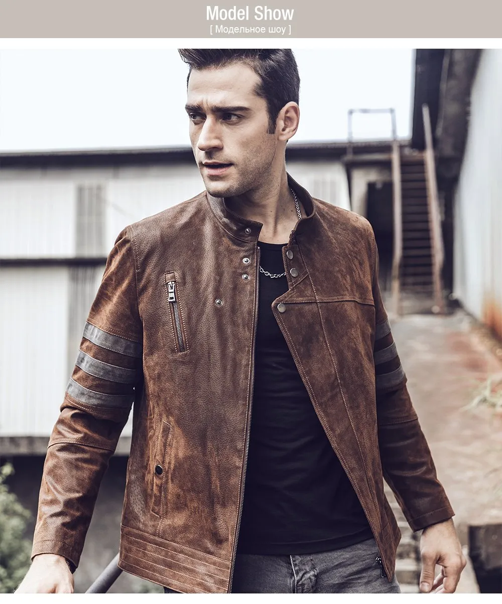 Autumn Winter Casual Men's Genuine Pigskin Leather Motorcycle Jacket