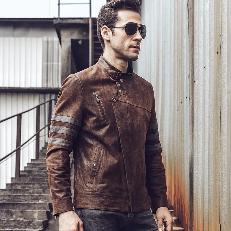 Autumn Winter Casual Men's Genuine Pigskin Leather Motorcycle Jacket