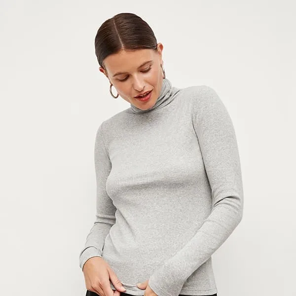 Axam Turtleneck - Ribbed Pima Cotton :: Gray Melange