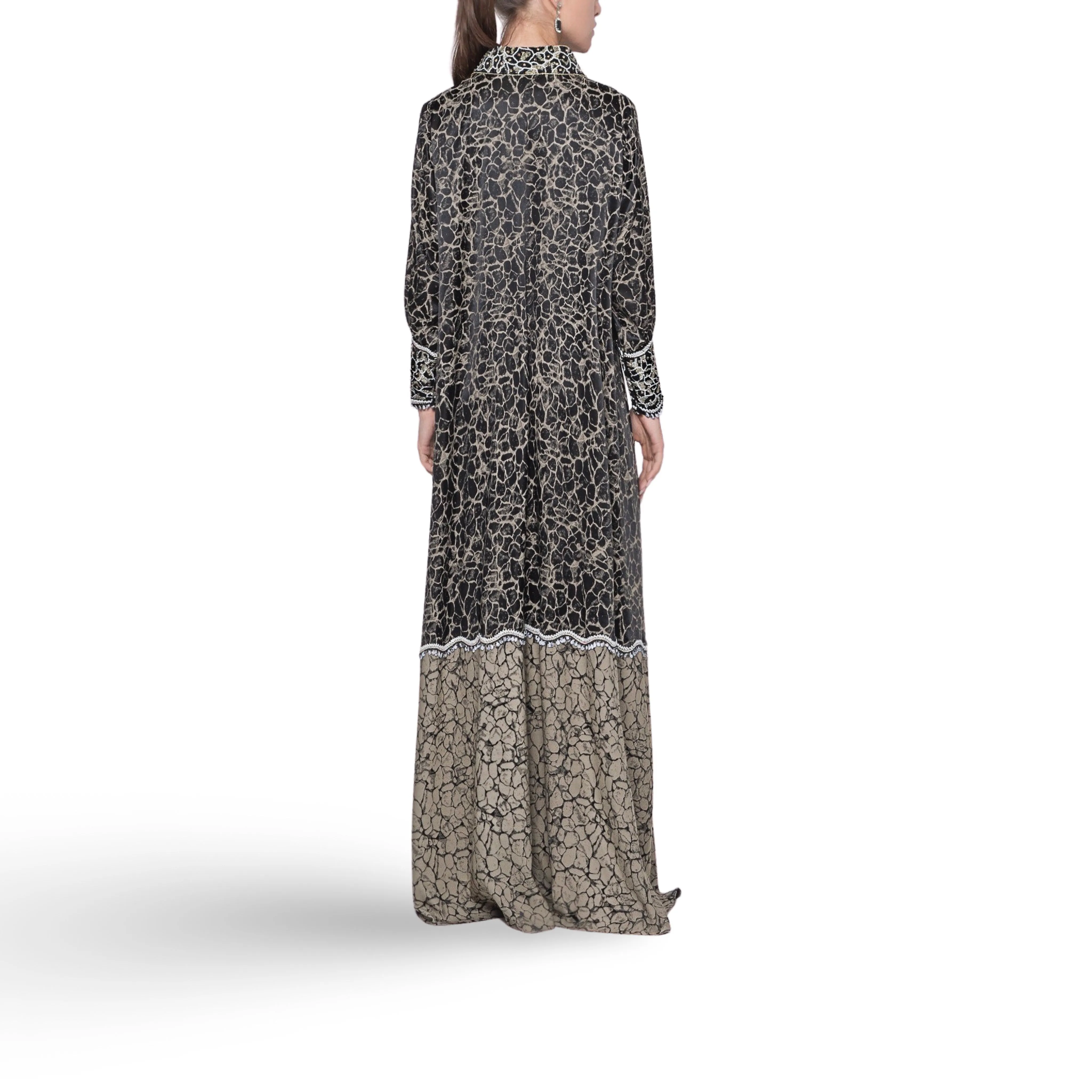 Black & Brown Collar Beaded Kaftan