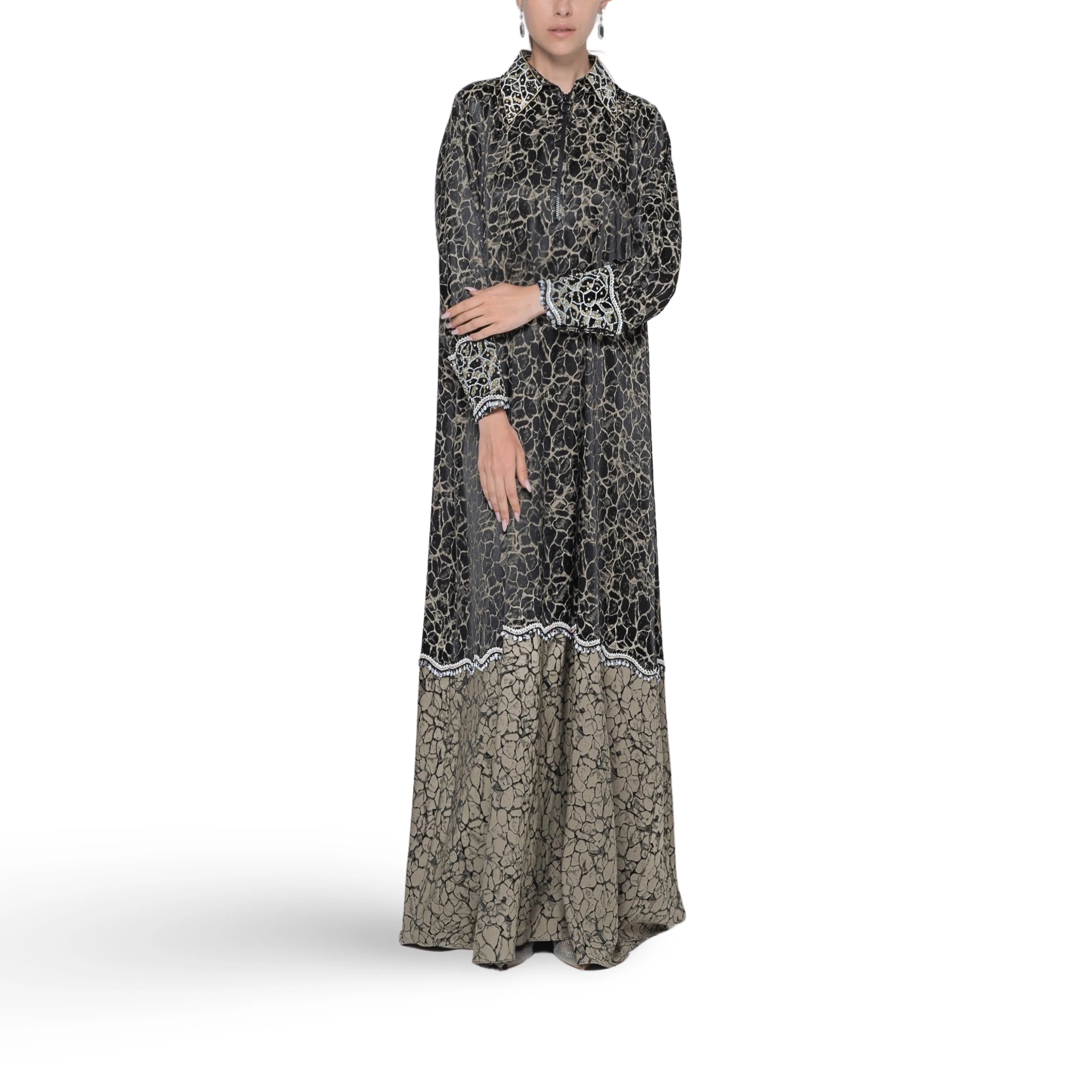 Black & Brown Collar Beaded Kaftan