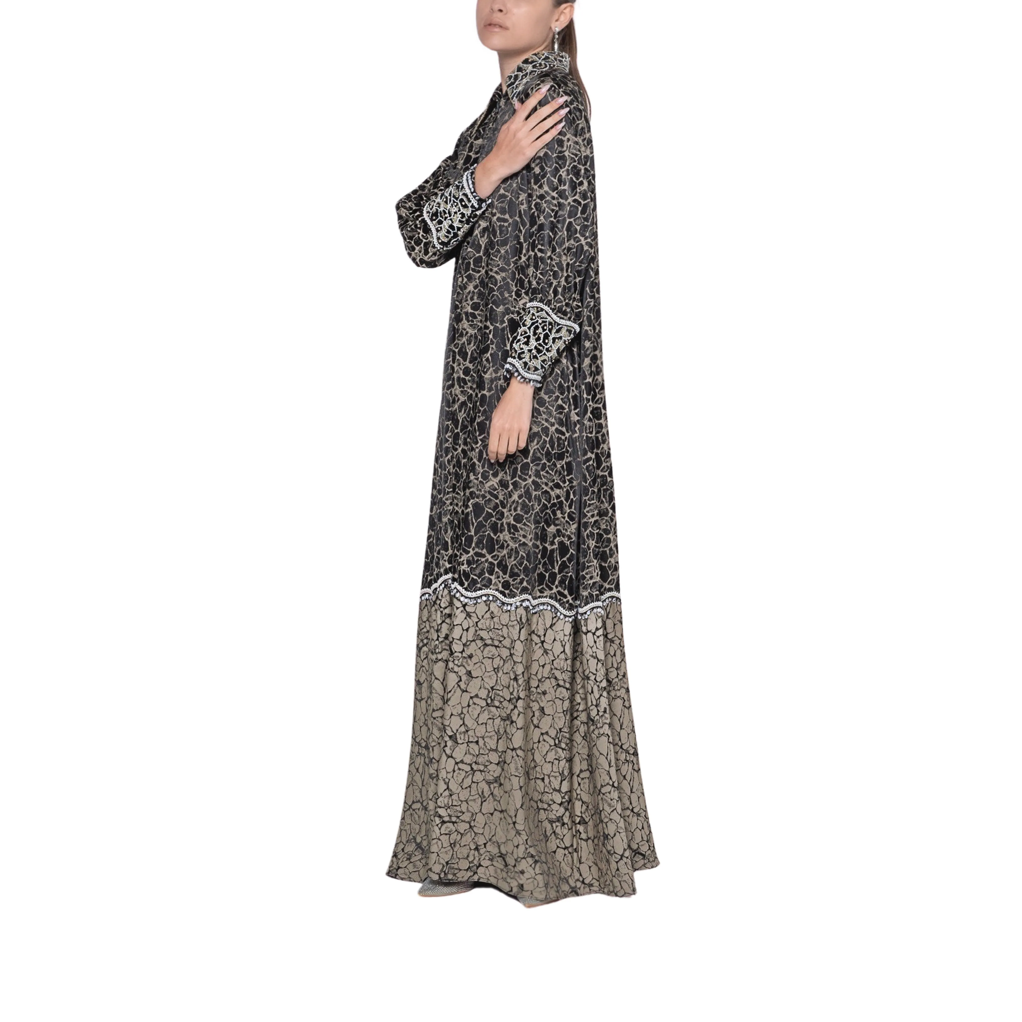 Black & Brown Collar Beaded Kaftan