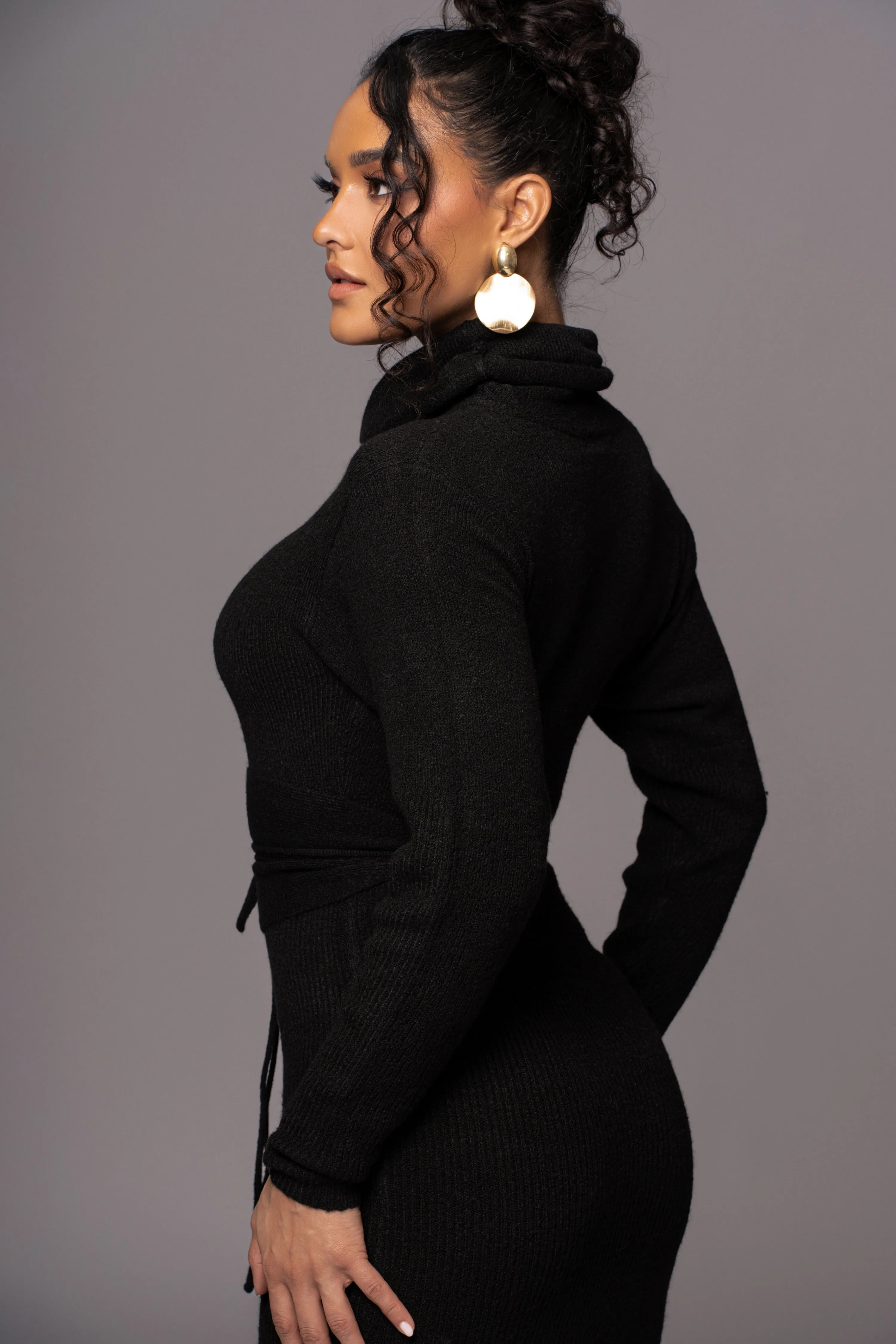 Black Aubrey Turtleneck Sweater Dress