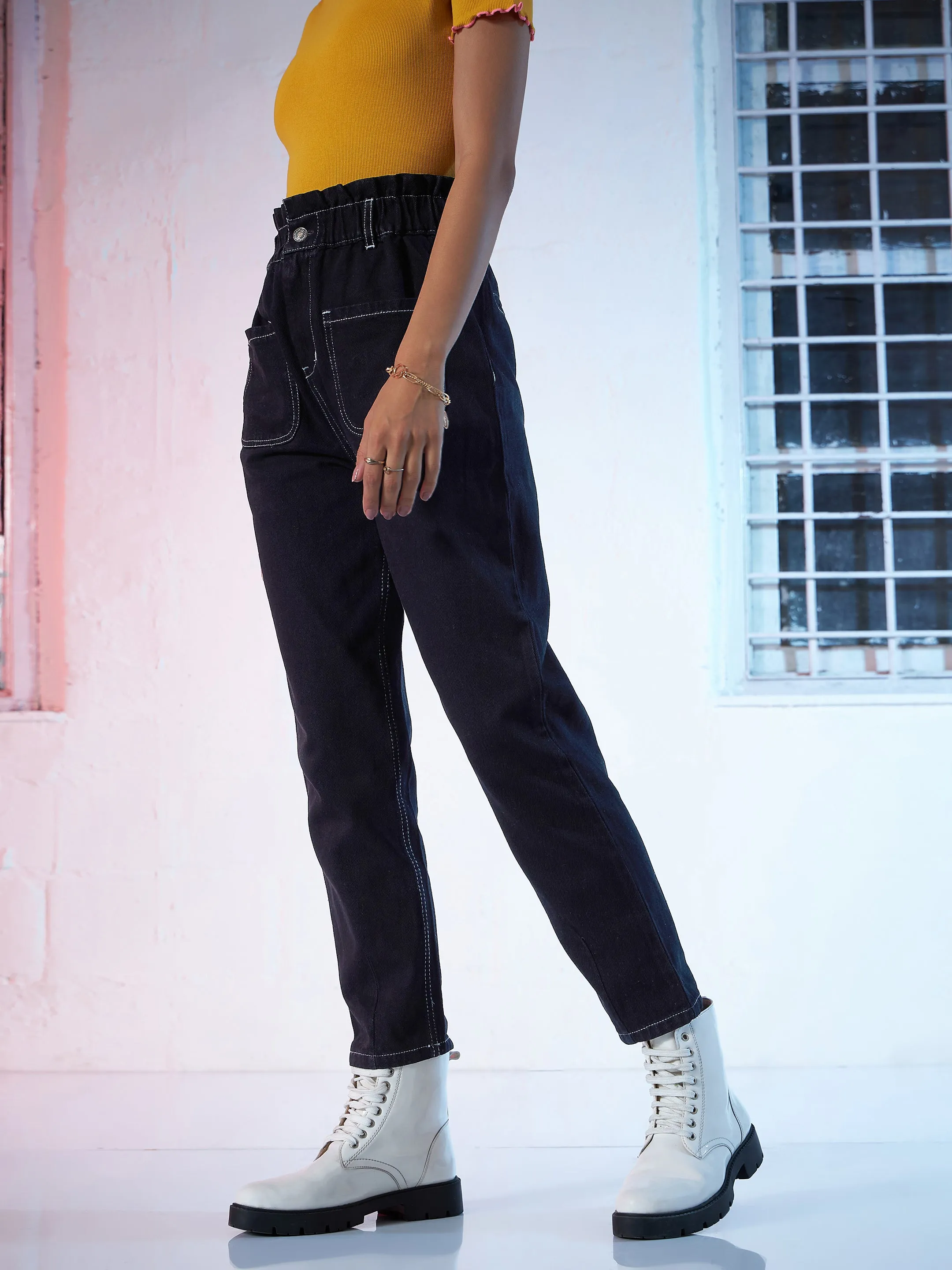 Black Front Pocket Slouchy Jeans