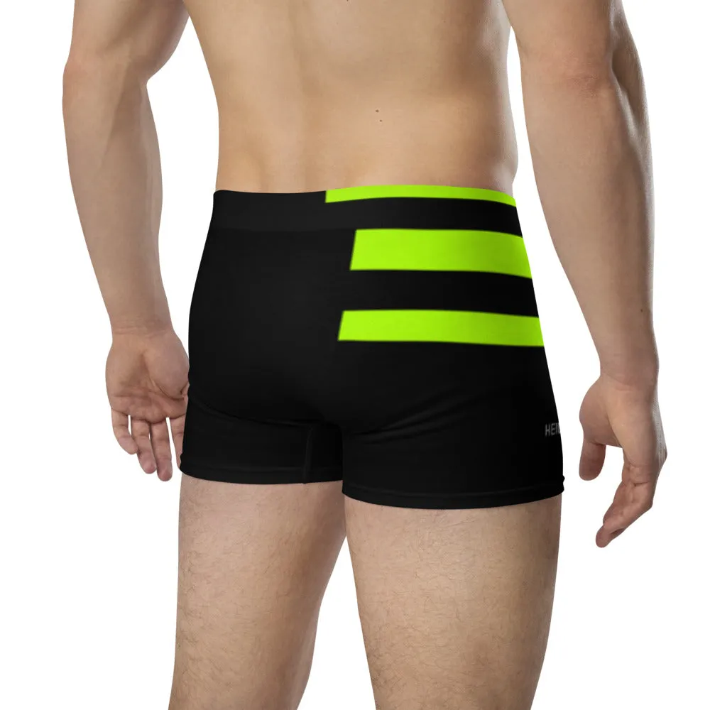 Black Green Stripes Boxer Briefs, Best Designer Premium Elastic Underwear For Men - Made in USA/EU/MX