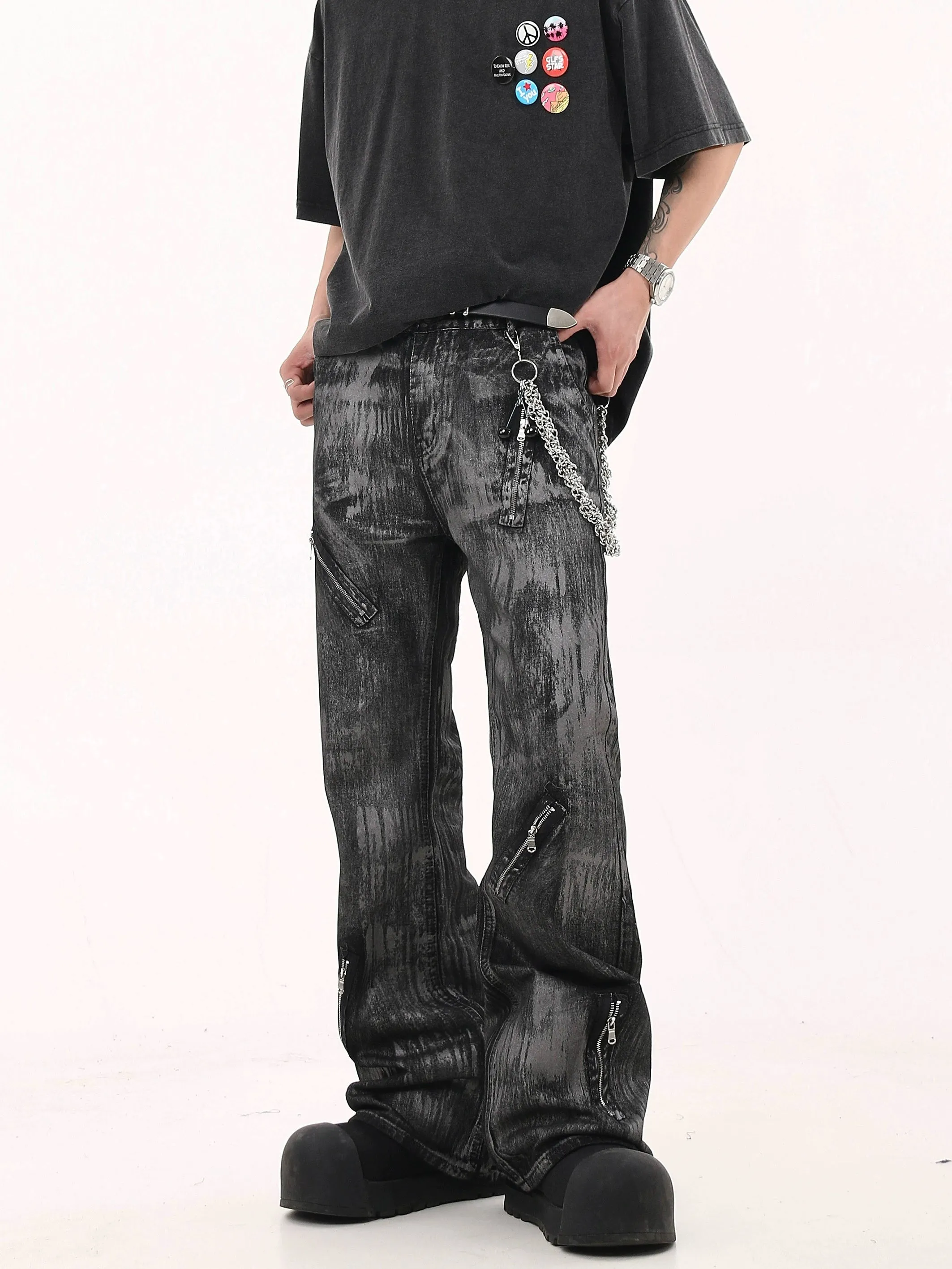 Brushed Wax Flared Jeans