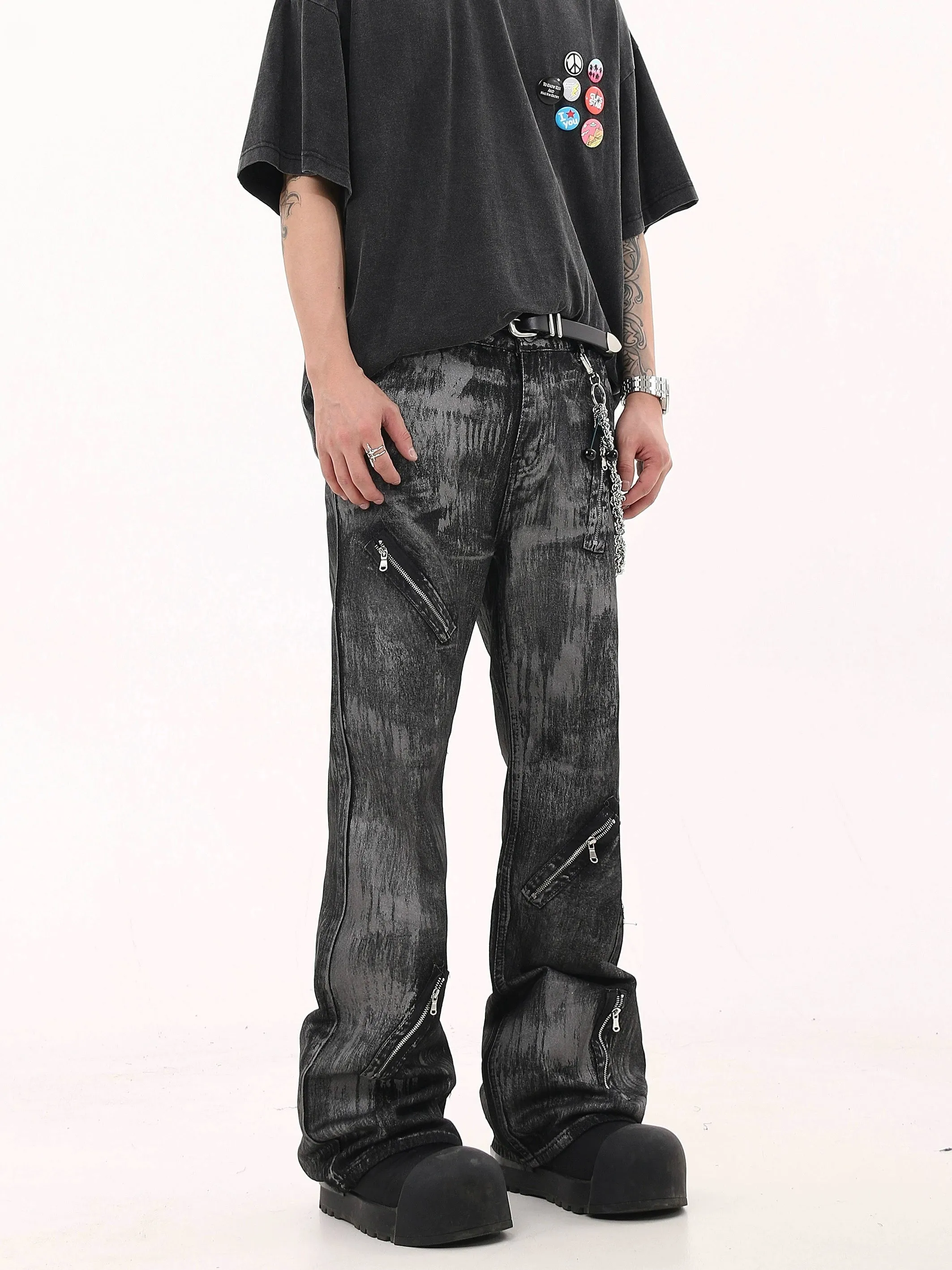 Brushed Wax Flared Jeans