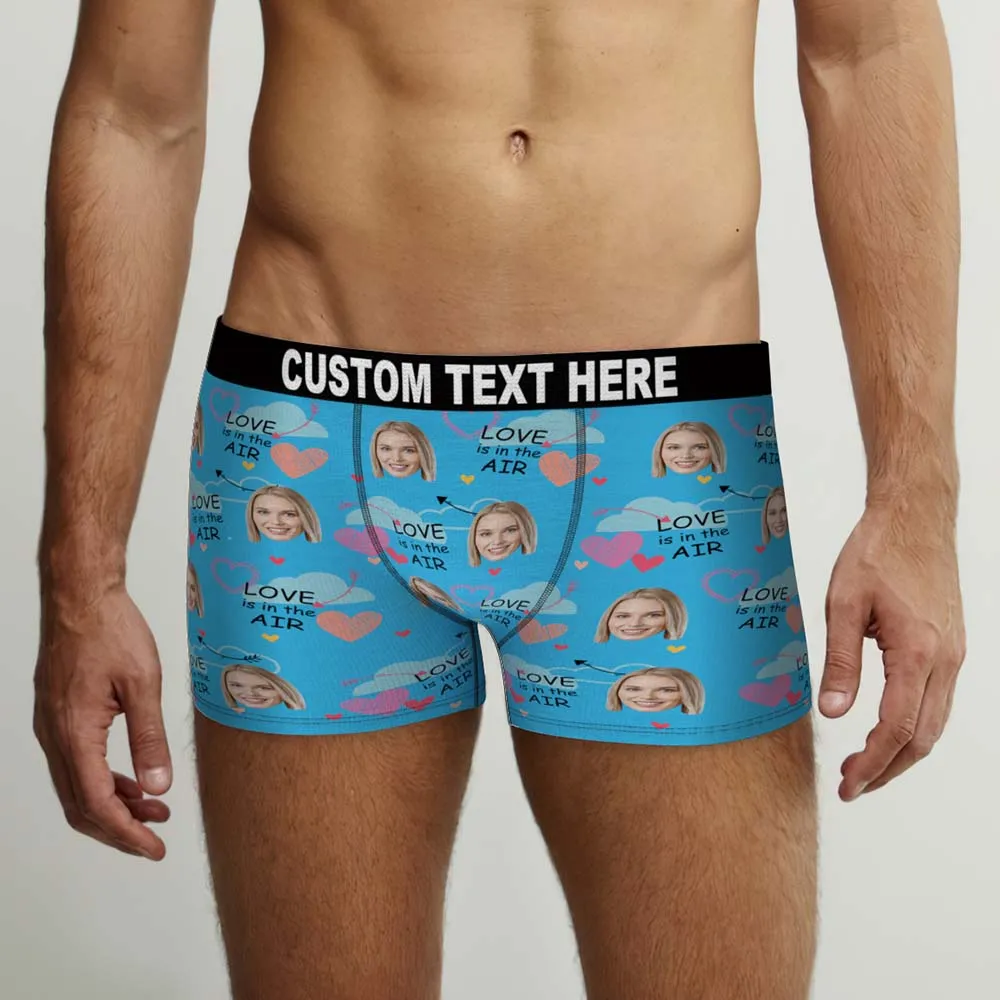 Custom Face Boxers Briefs Love Is In the Air Personalized Photo Underwear Gift for Him