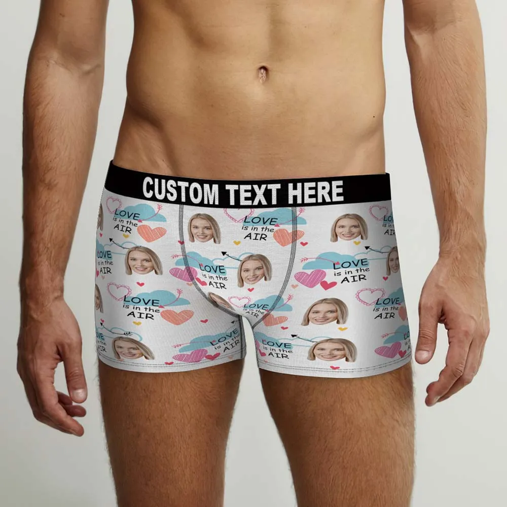 Custom Face Boxers Briefs Love Is In the Air Personalized Photo Underwear Gift for Him