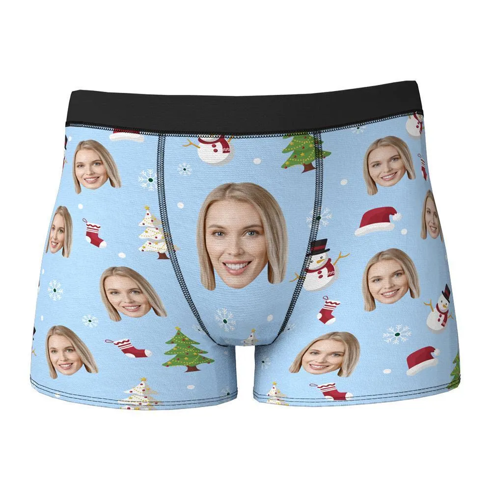 Custom Face Boxers Shorts Christmas Tree Personalised Photo Underwear Christmas Gift for Men