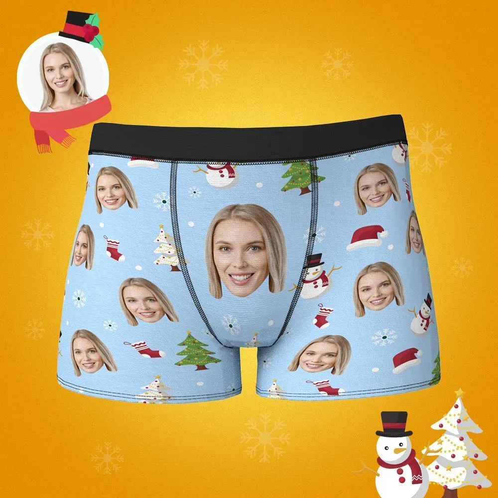 Custom Face Boxers Shorts Christmas Tree Personalised Photo Underwear Christmas Gift for Men