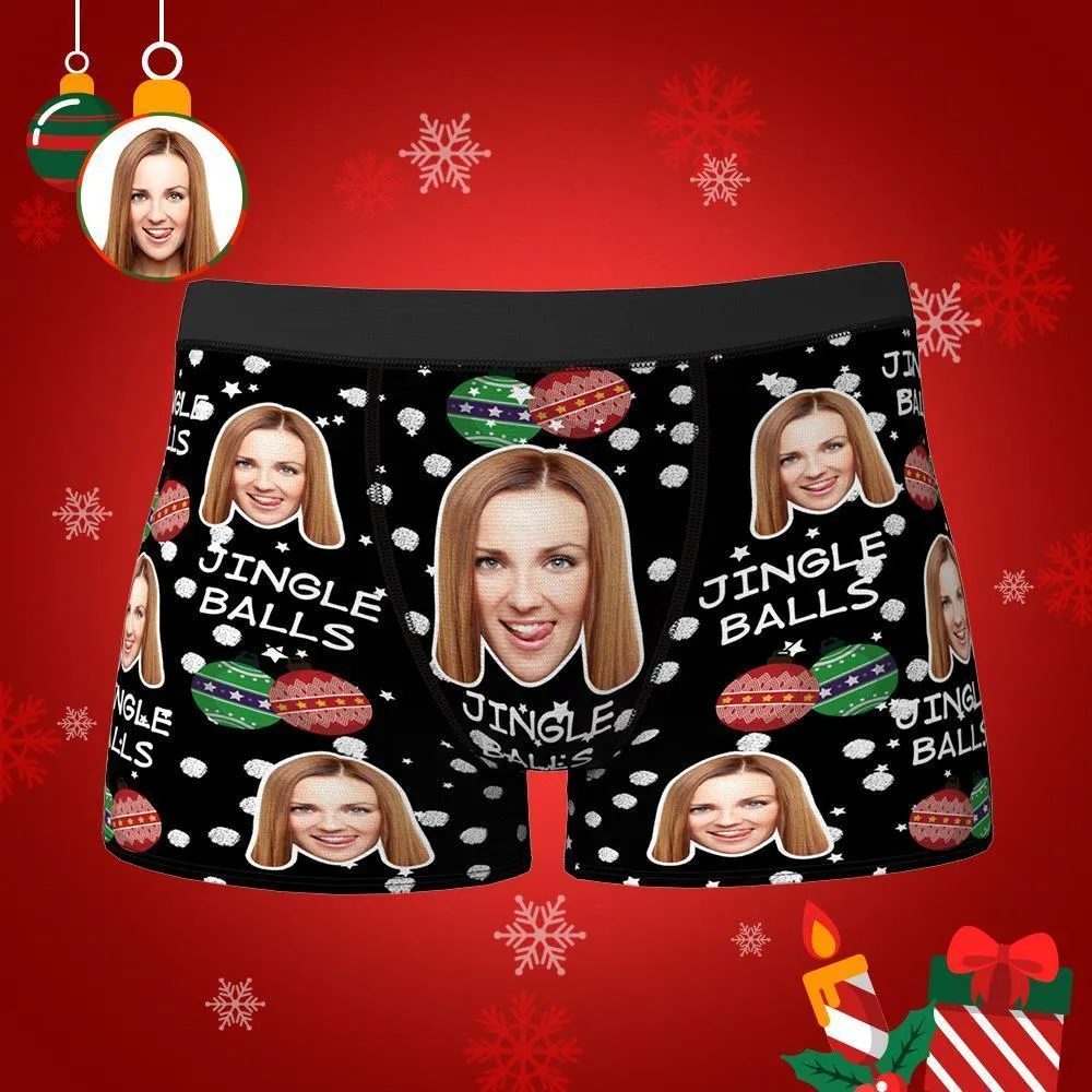 Custom Face Boxers Shorts Personalised Photo Underwear JINGLE BALLS Christmas Gift for Him