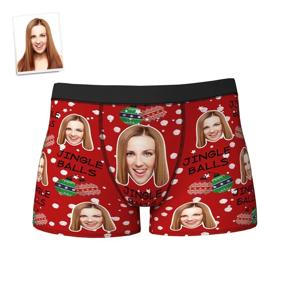 Custom Face Boxers Shorts Personalised Photo Underwear JINGLE BALLS Christmas Gift for Him