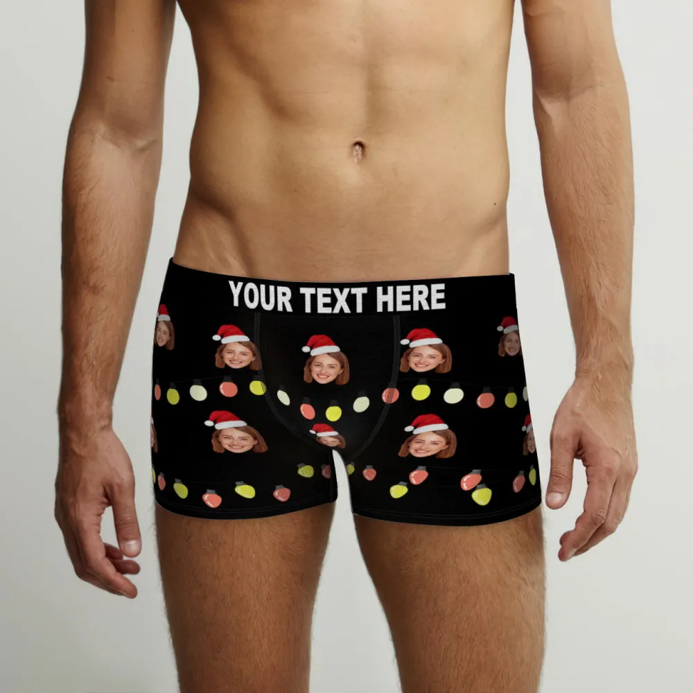 Custom Face Christmas Lights Boxer Briefs Funny Personalised Face Underwear Christmas Gift