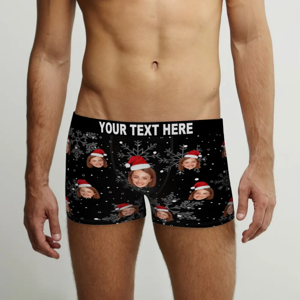 Custom Face Christmas Snowflake Boxer Briefs Funny Personalised Face Underwear Christmas Gift