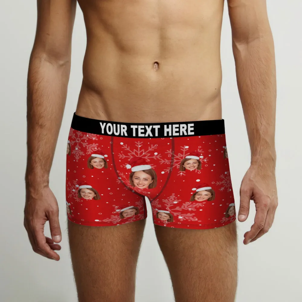 Custom Face Christmas Snowflake Boxer Briefs Funny Personalised Face Underwear Christmas Gift