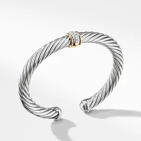 David Yurman 7MM Cuff Bracelet with Diamonds and Gold