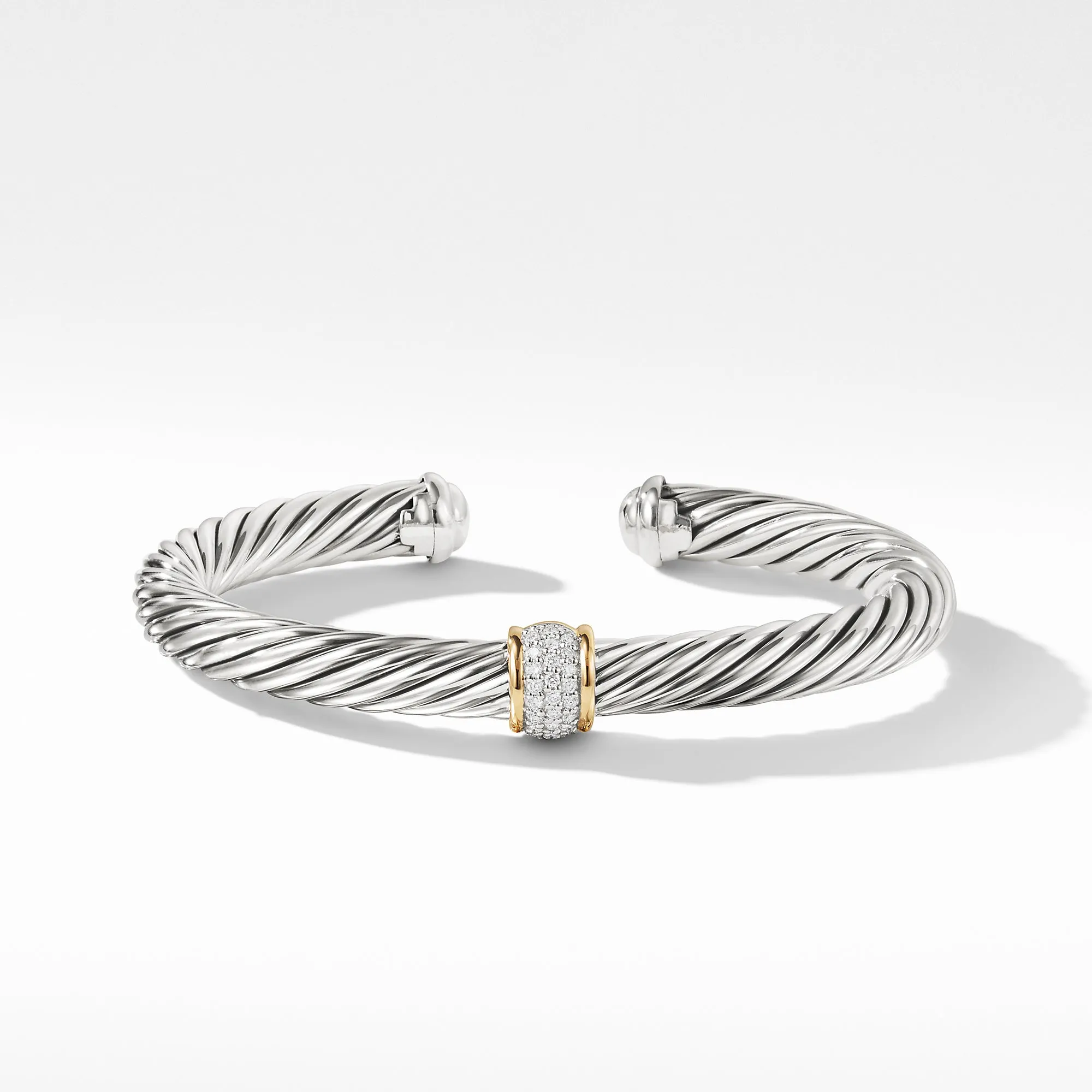 David Yurman 7MM Cuff Bracelet with Diamonds and Gold