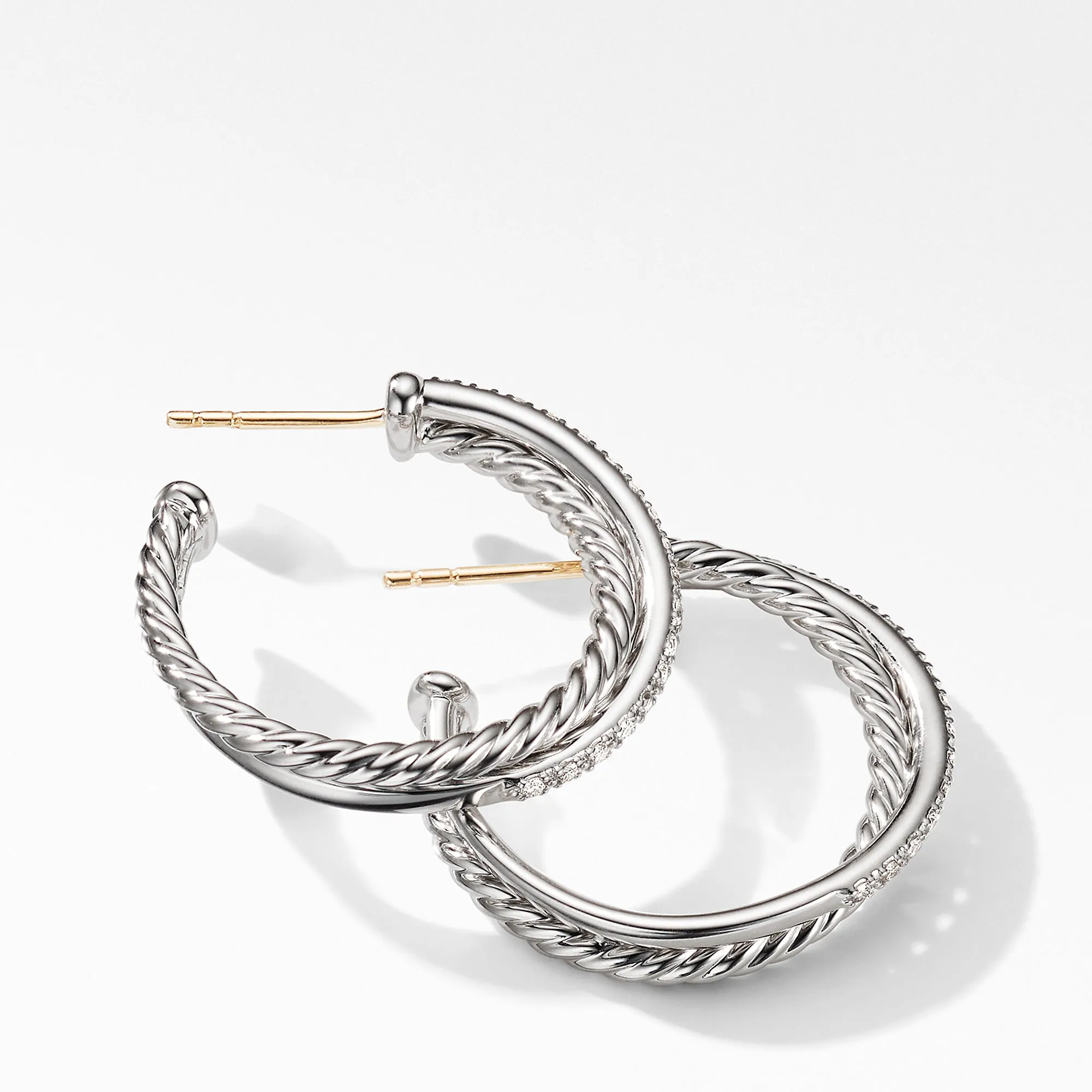 David Yurman Crossover Medium Hoop Earrings with Diamonds