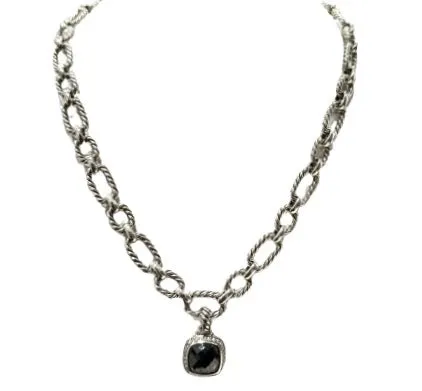 David Yurman Cushion Link Necklace with Albion Hematite &  Diamond Pendant