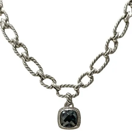 David Yurman Cushion Link Necklace with Albion Hematite &  Diamond Pendant