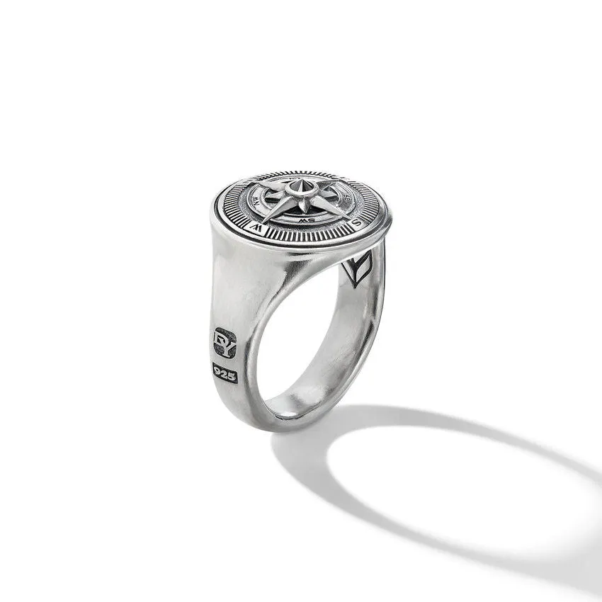 David Yurman Maritime Compass Signet Ring with Center Black Diamond