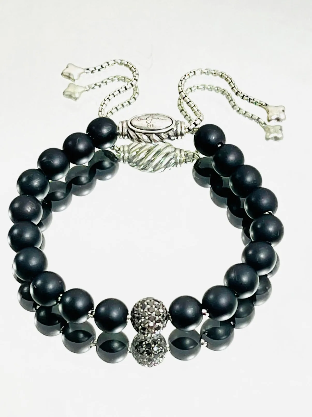 David Yurman Onyx & Diamond Beaded Bracelet