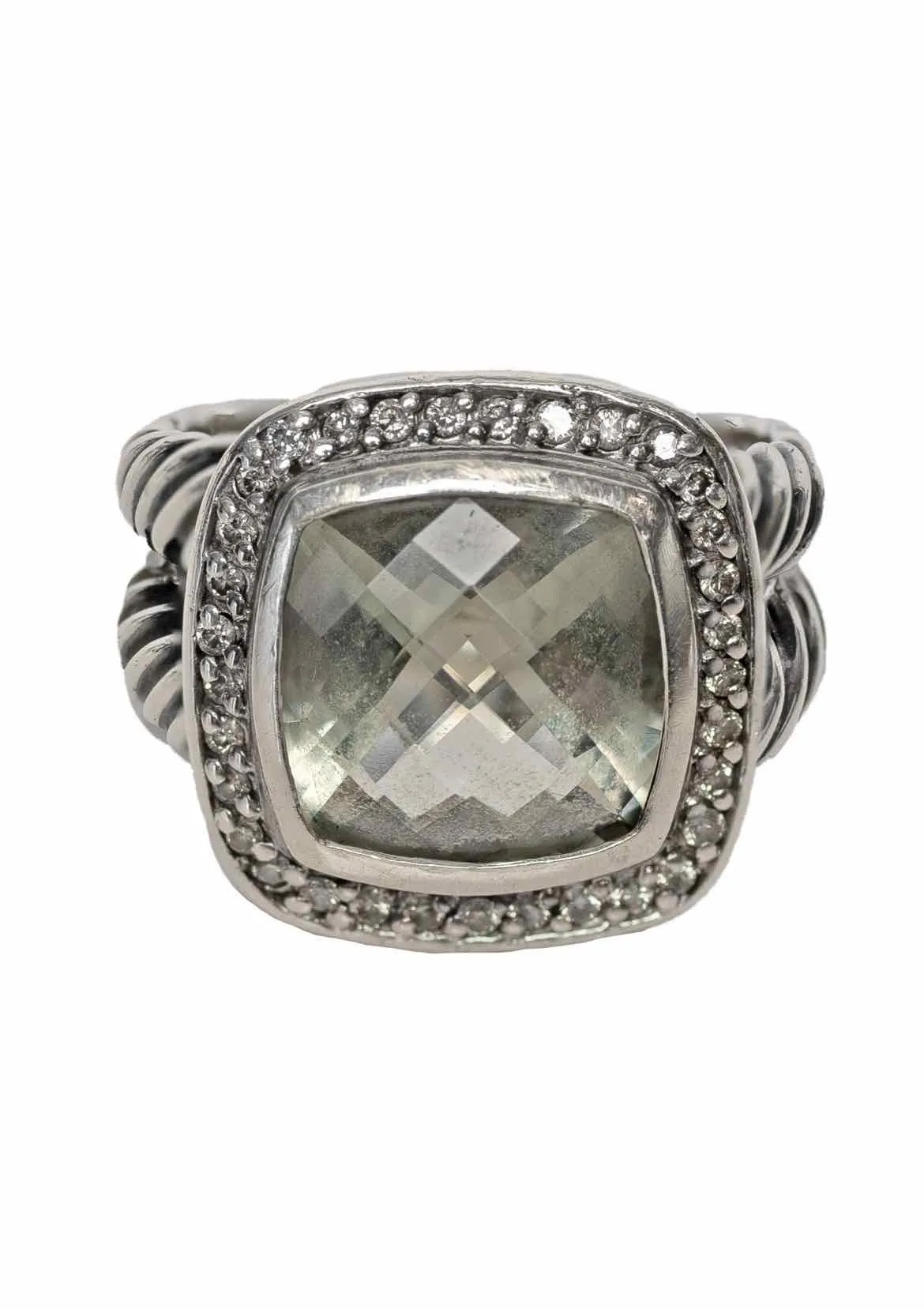 David Yurman Size 7 Prasiolite & Diamonds Albion Ring