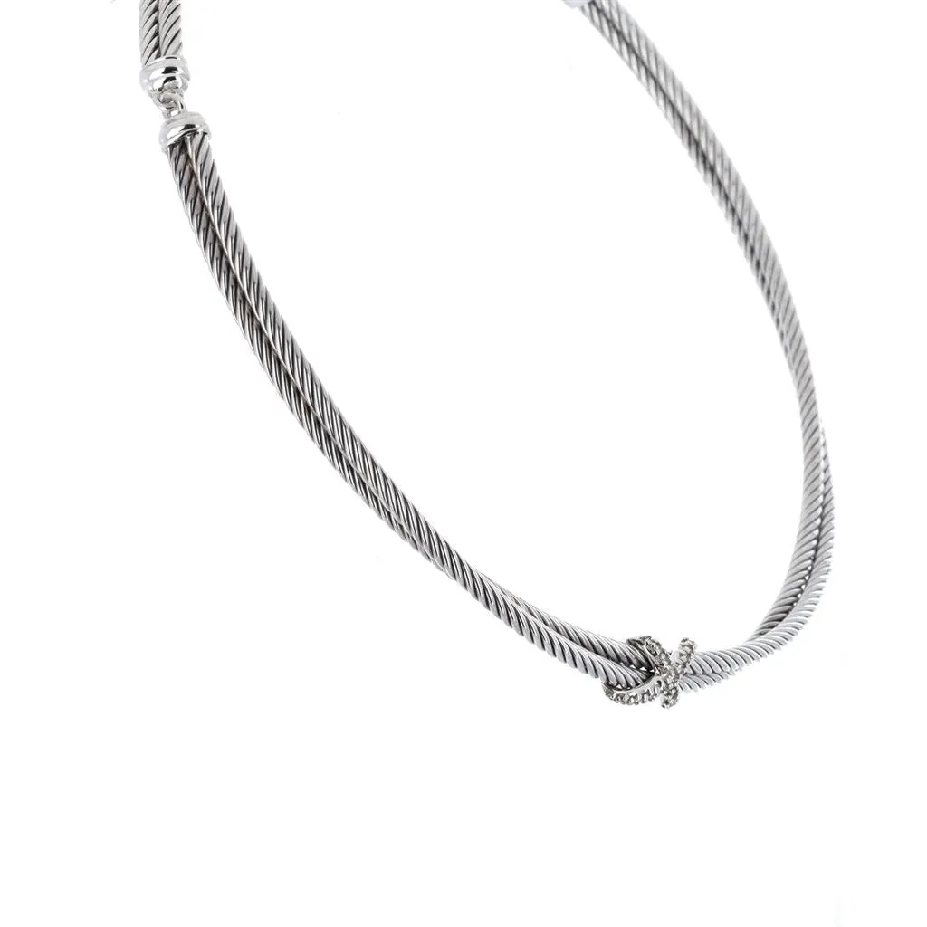 David Yurman 'X' Cable Diamond Necklace - Sterling Silver