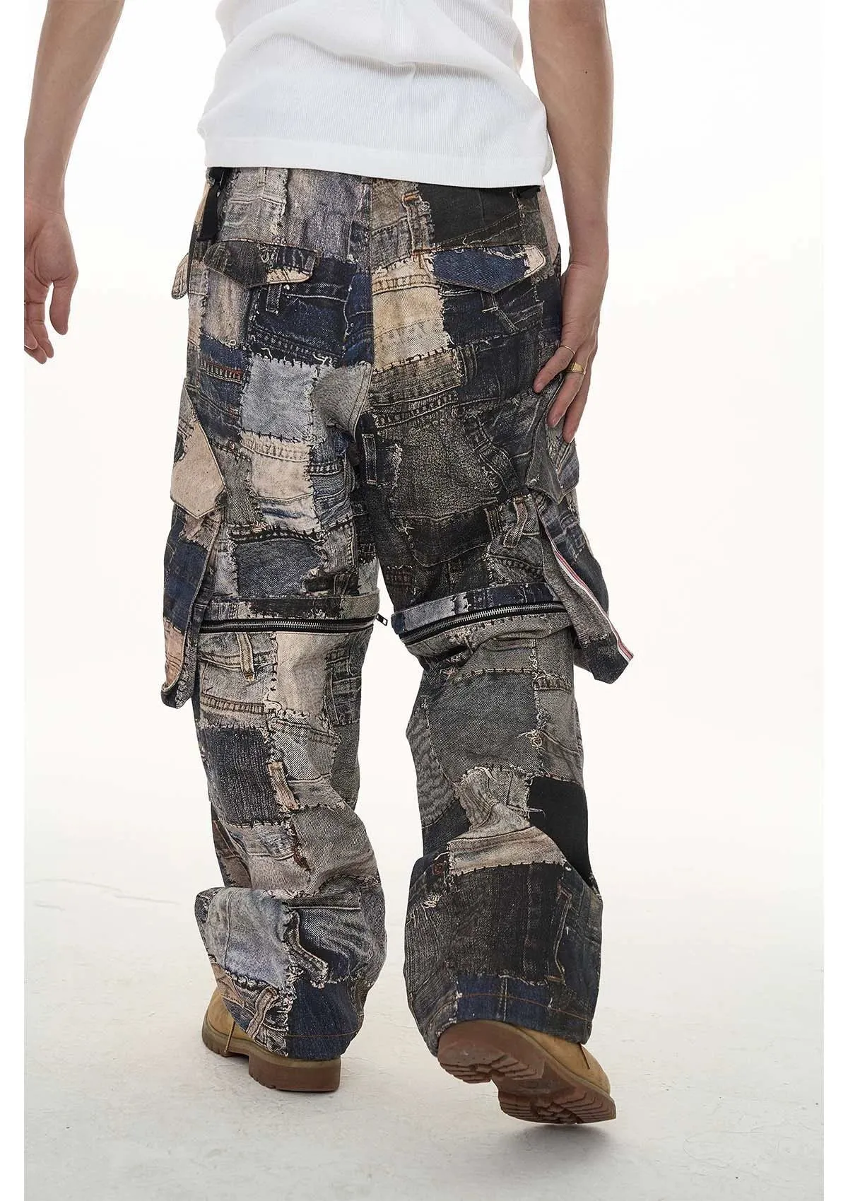 Denim Patchwork Workwear Jeans