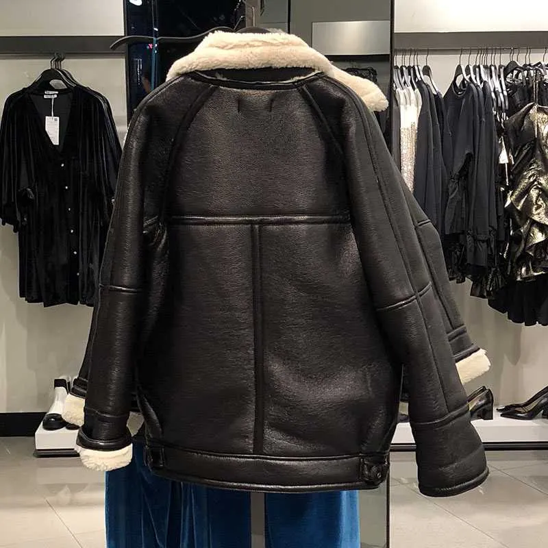 Faux Fur Lined Leather Shearling Moto Jacket