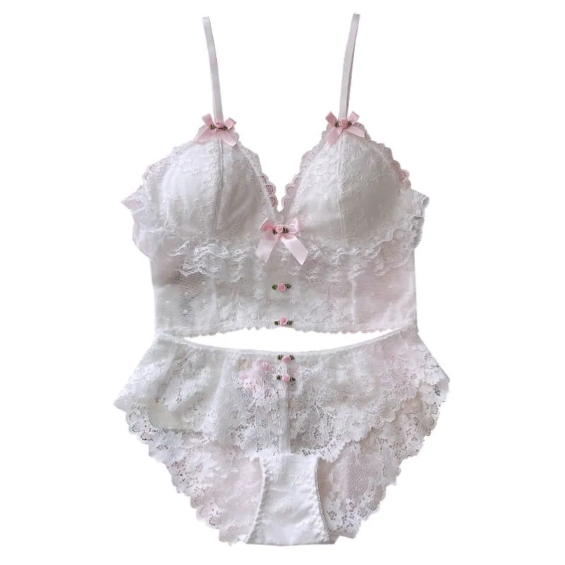 French girls retro Lolita underwear white lace bra set BY9056