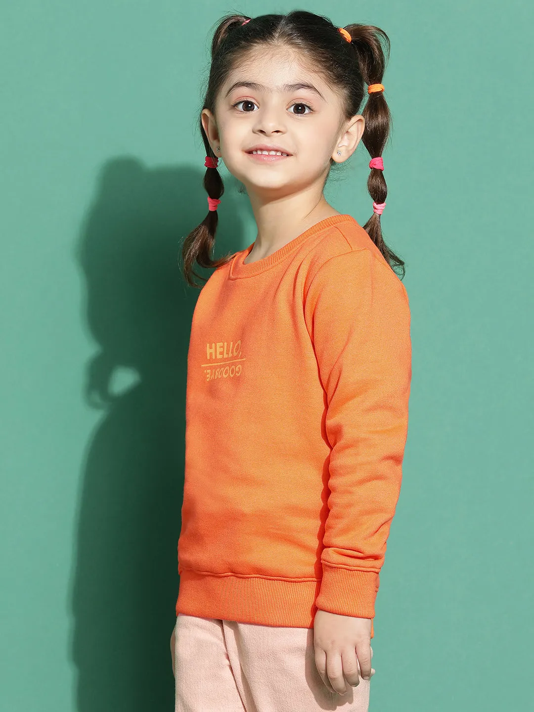 Girls Orange Printed Sweatshirt