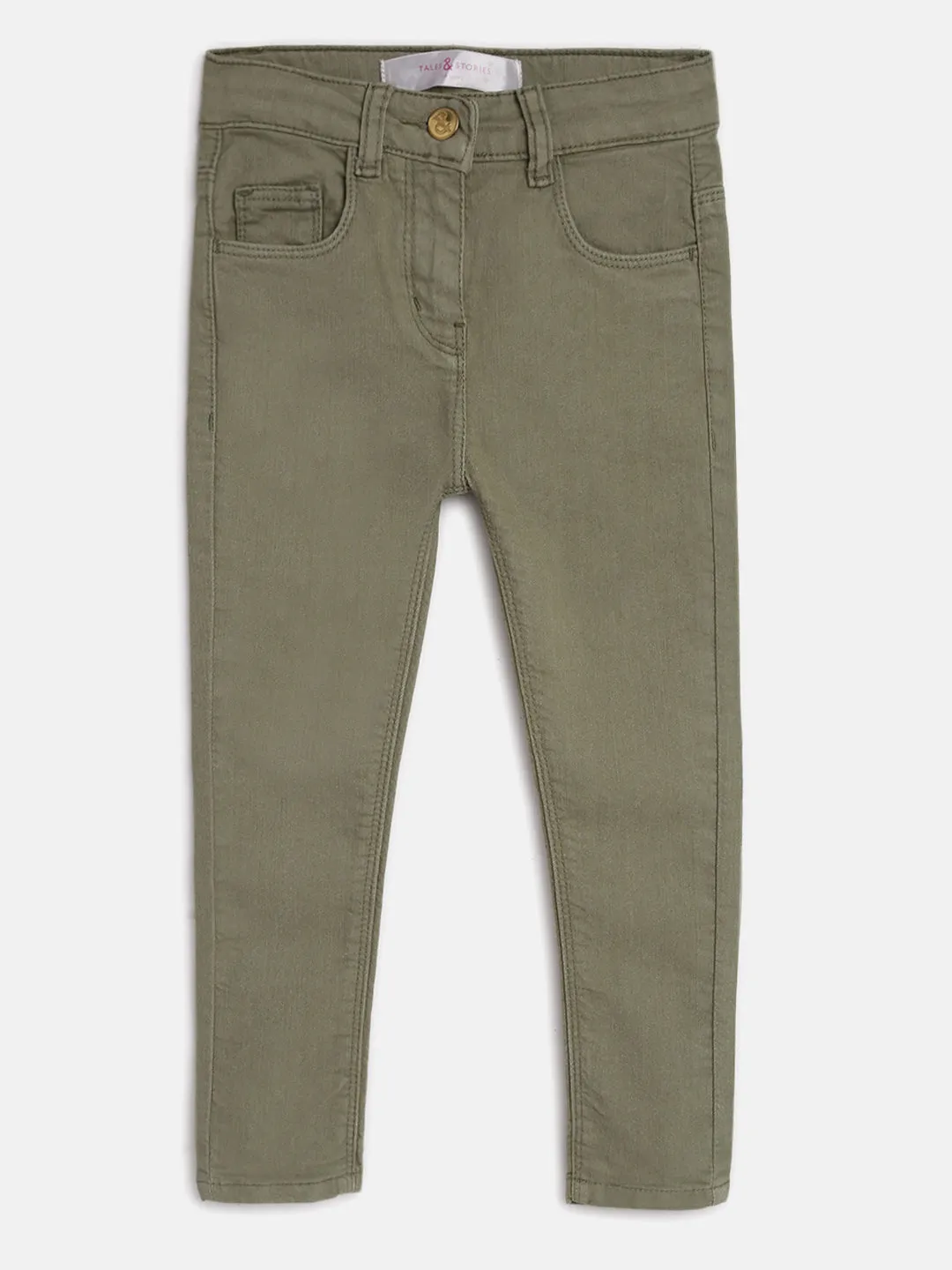 Girls Slim Fit Olive Jeans