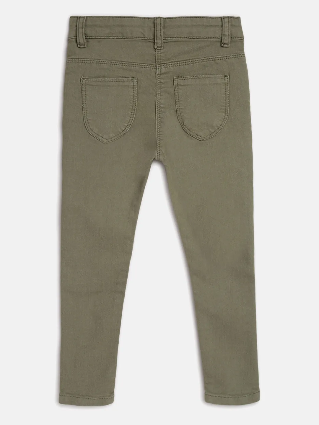 Girls Slim Fit Olive Jeans