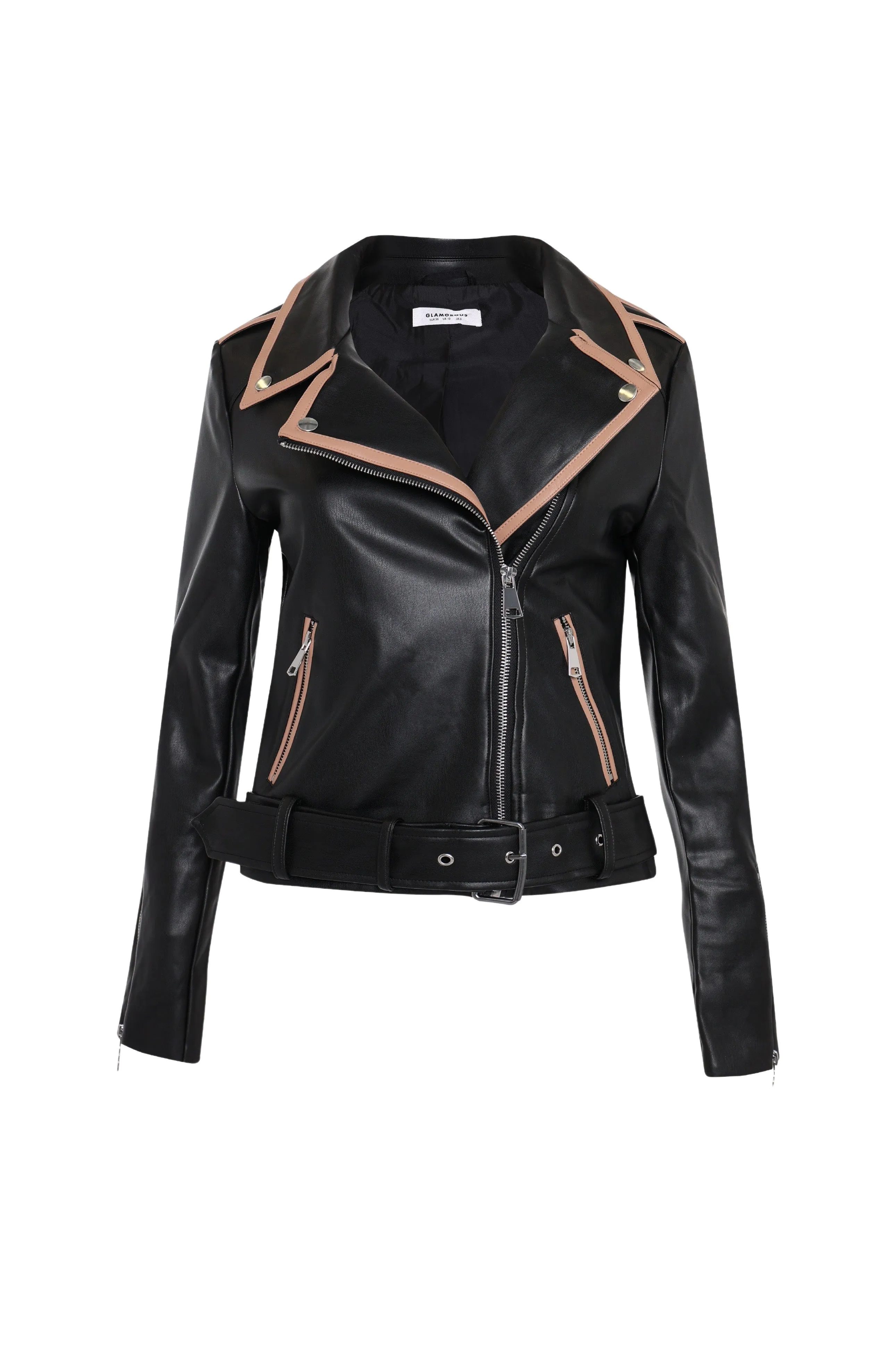 Glamorous Black Tan Faux Leather Jacket