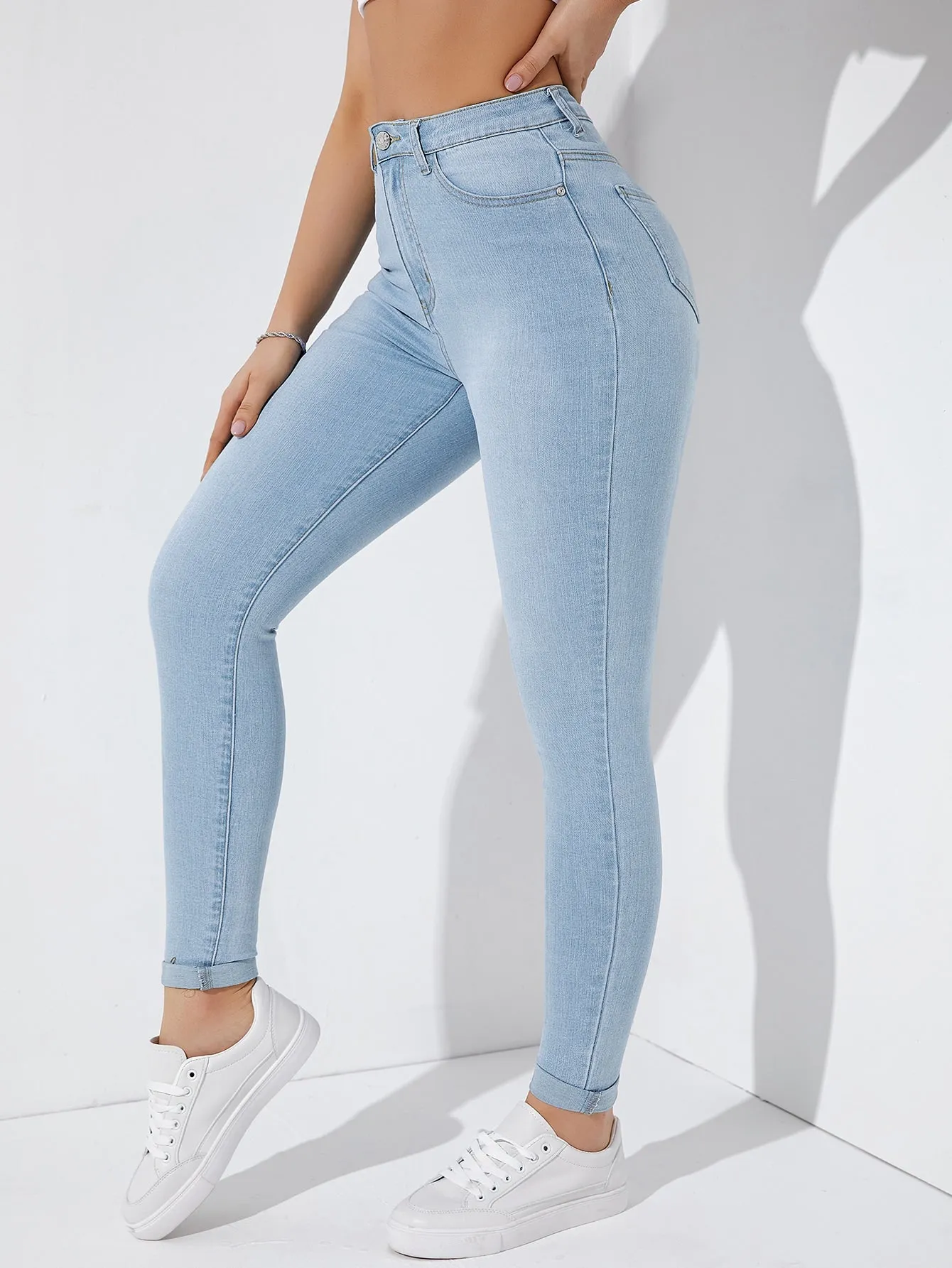 High Waist Button Fly Skinny Jeans