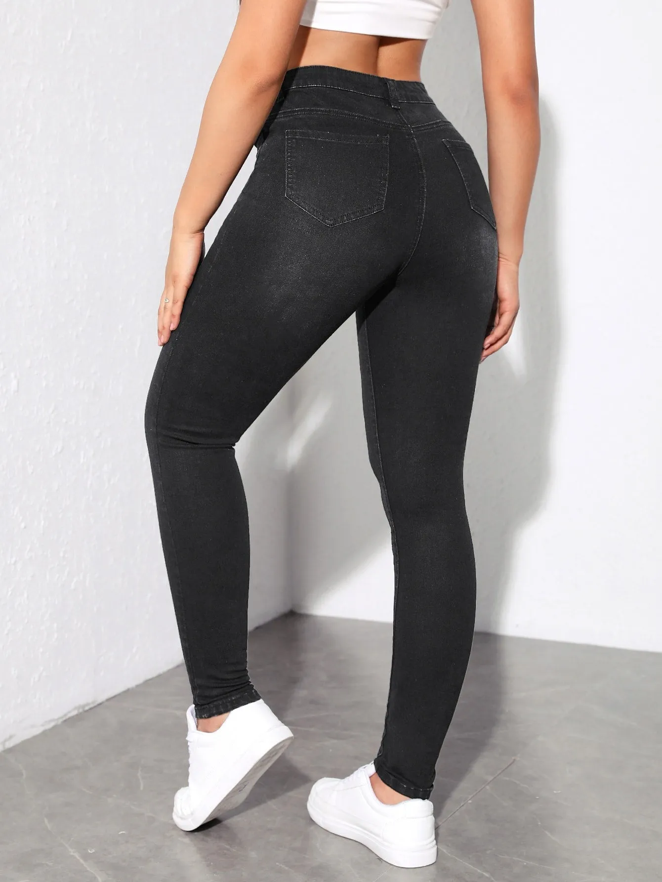 High Waist Button Fly Skinny Jeans