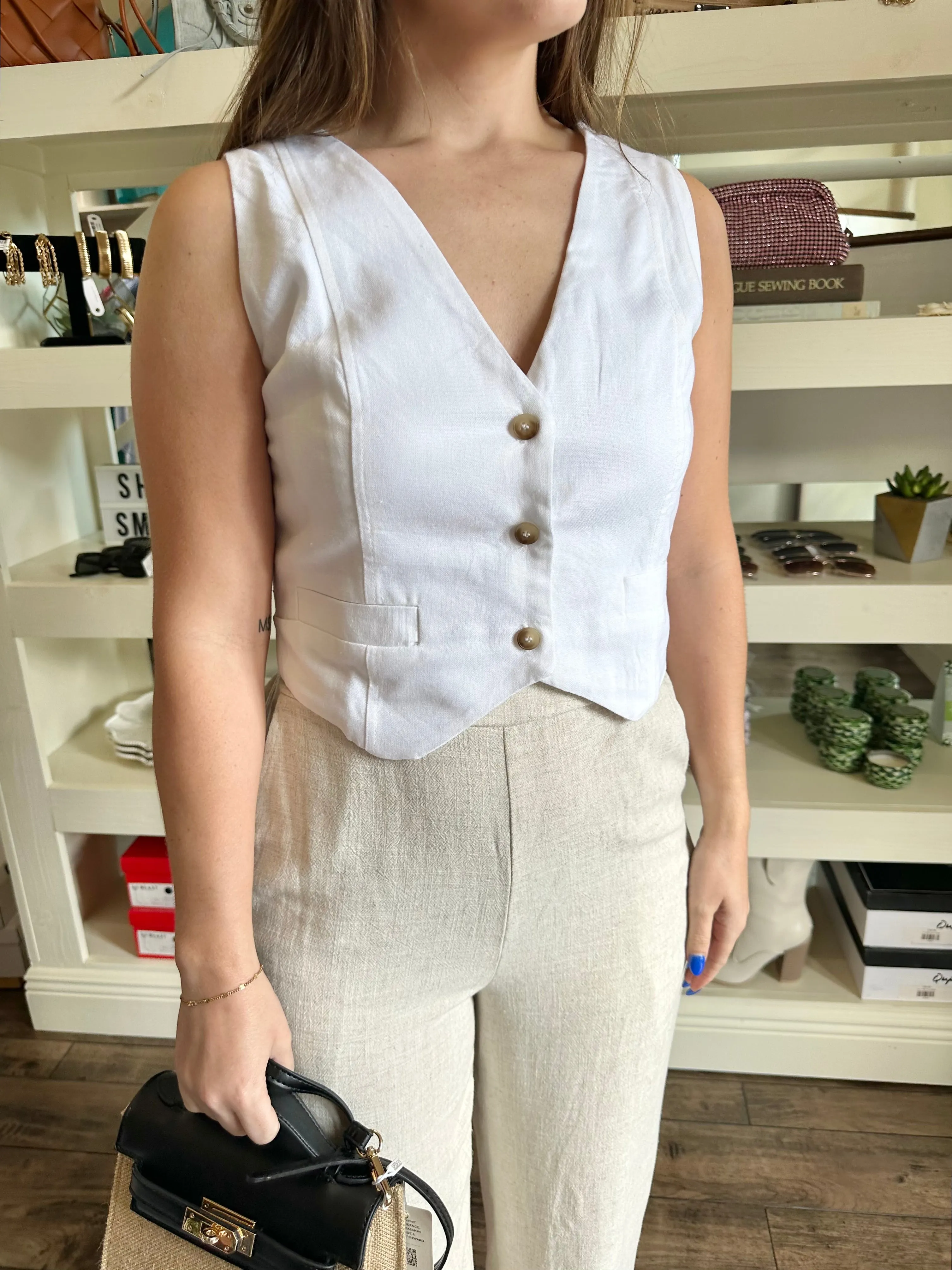 Ivory Button Down Vest