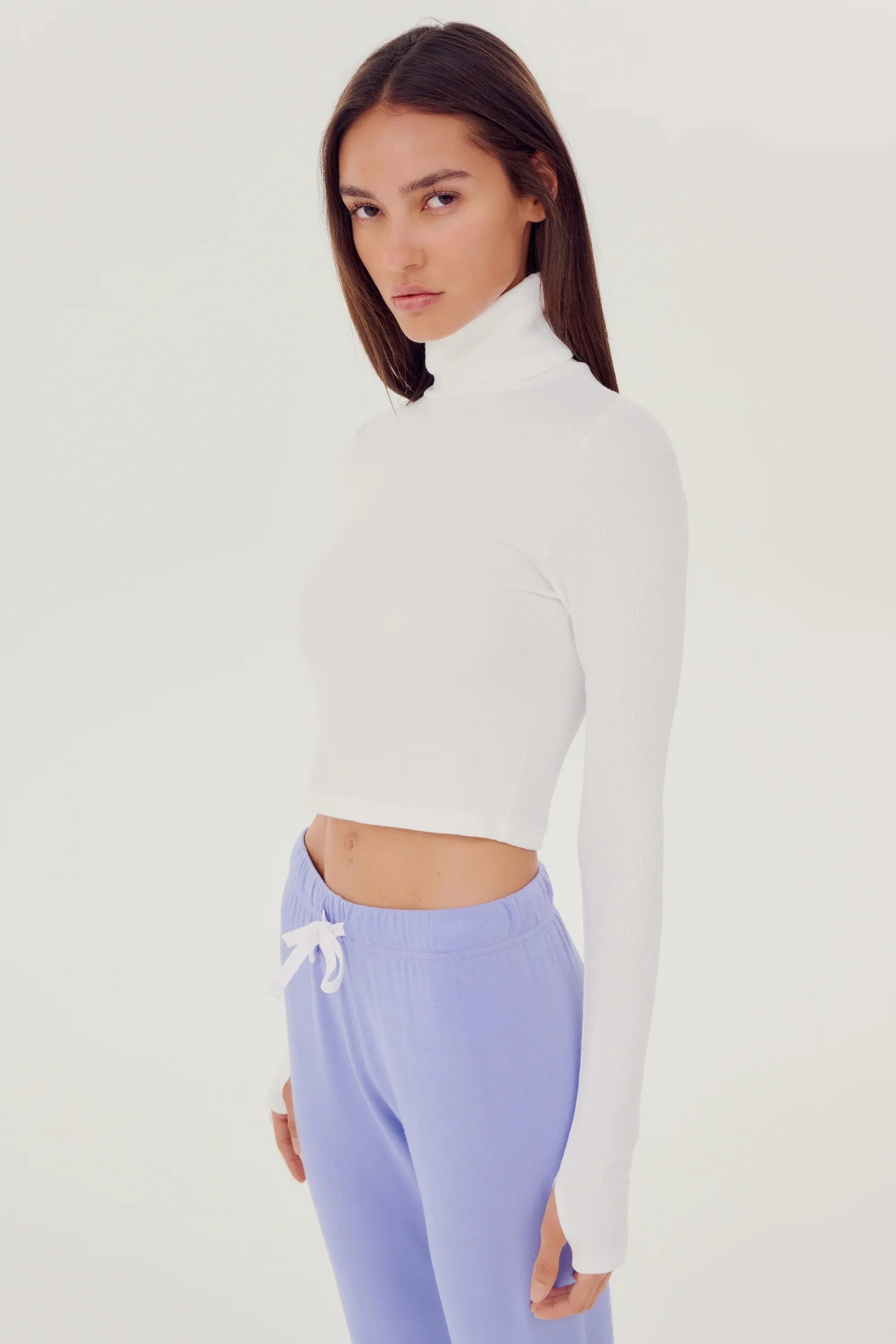 Jackson Rib Cropped Turtleneck: White