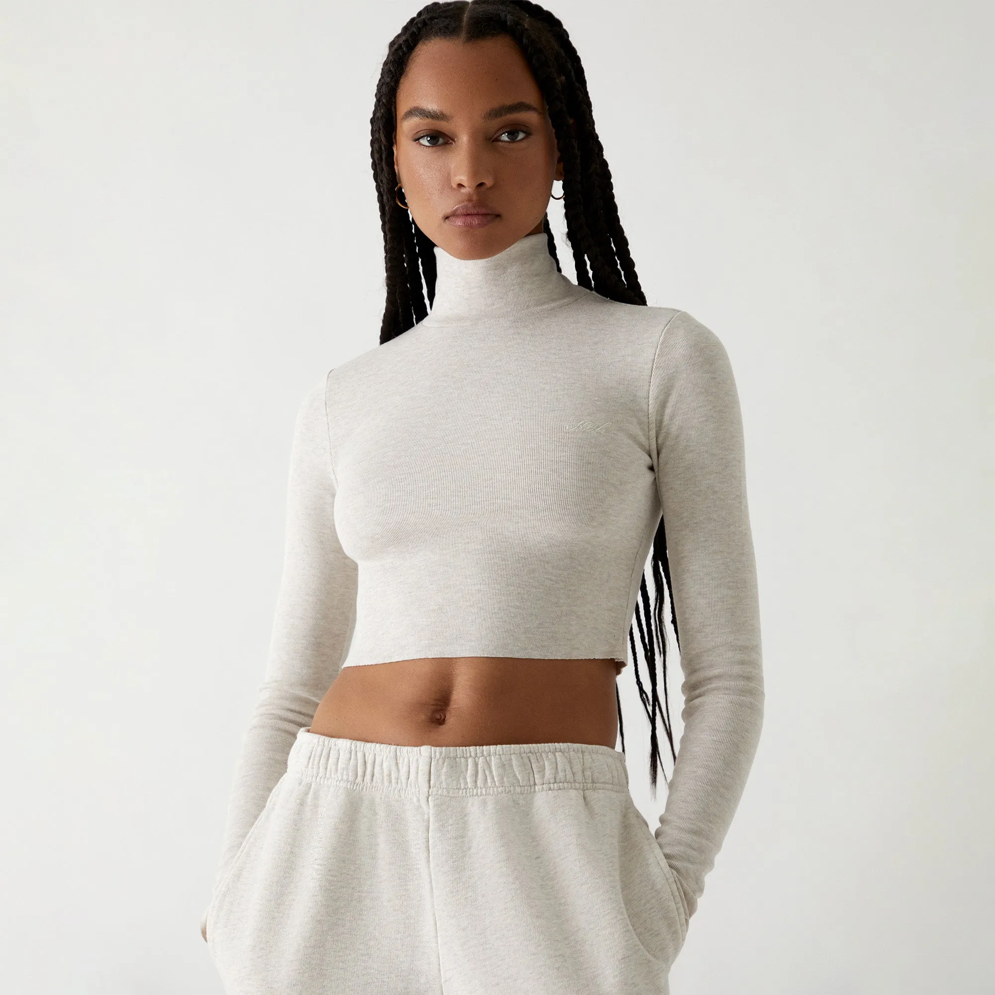 Kith Women Brier Cropped Baby Rib Turtleneck - Sandy Heather