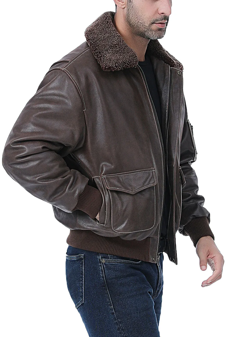 Landing Leathers Men Distressed Cowhide Leather Bomber Jacket