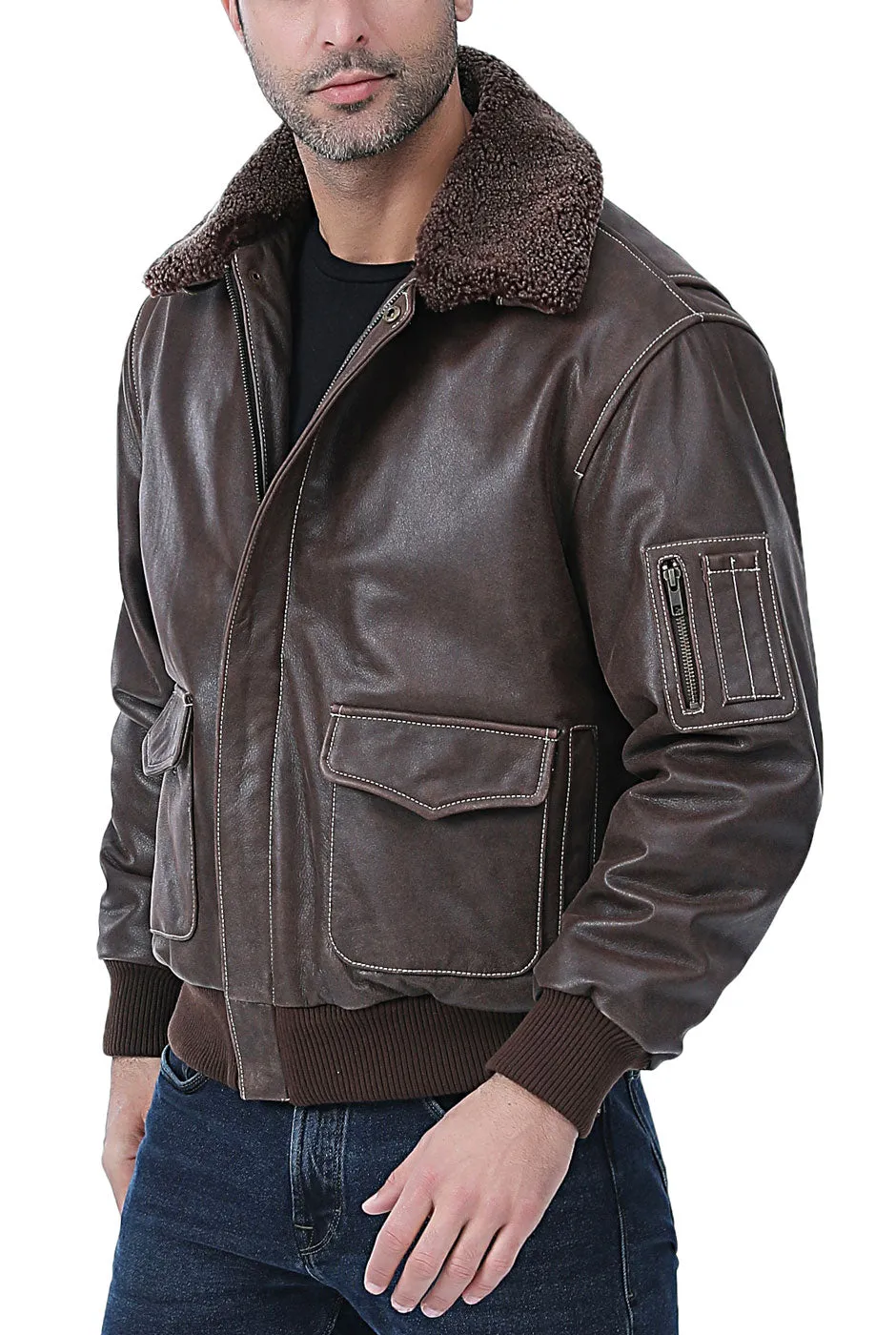 Landing Leathers Men Distressed Cowhide Leather Bomber Jacket