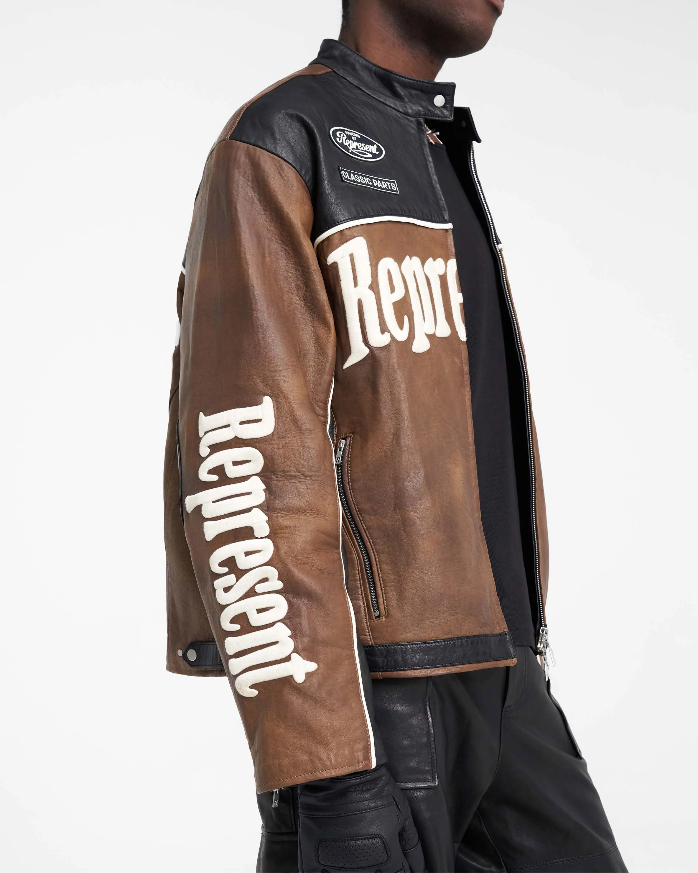 Leather Motor Jacket - Vintage Brown Black