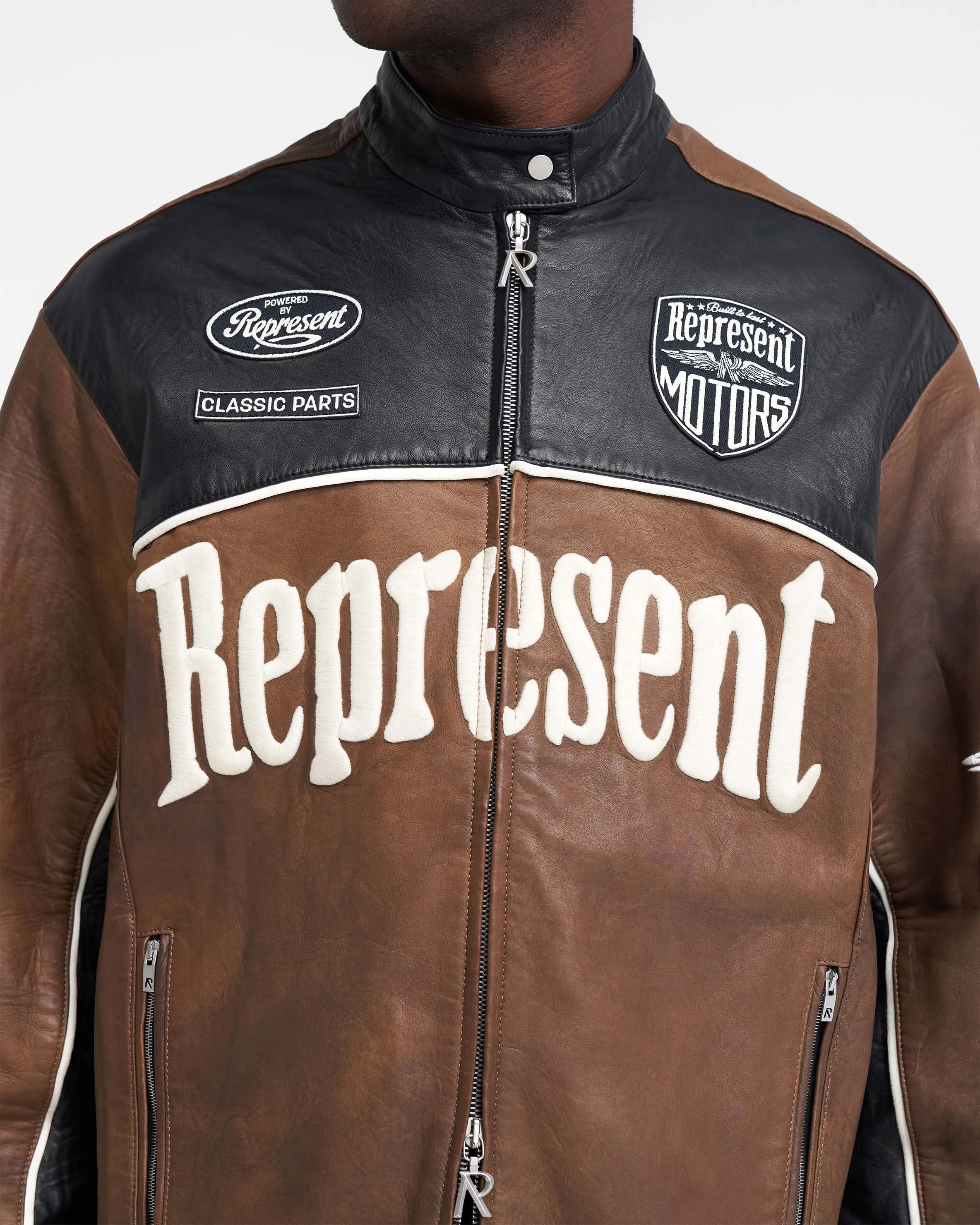 Leather Motor Jacket - Vintage Brown Black