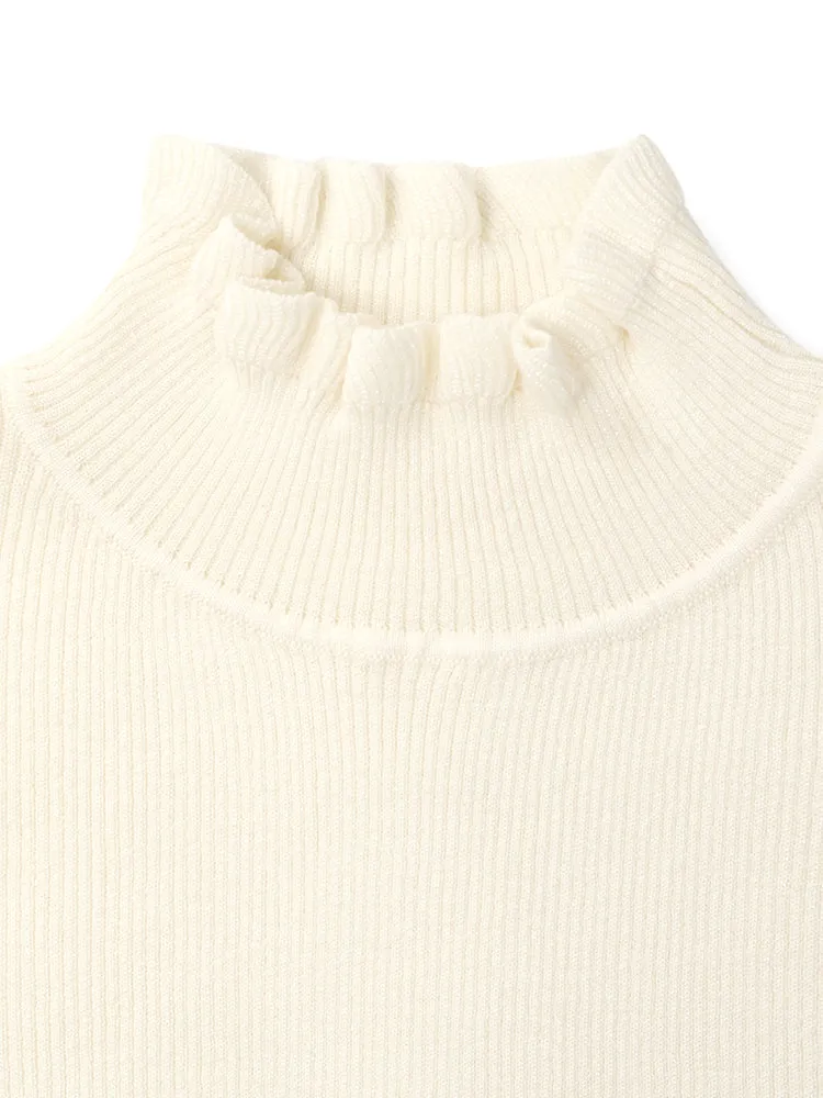 Machine Washable Wool Ruffle Turtleneck Women Sweater