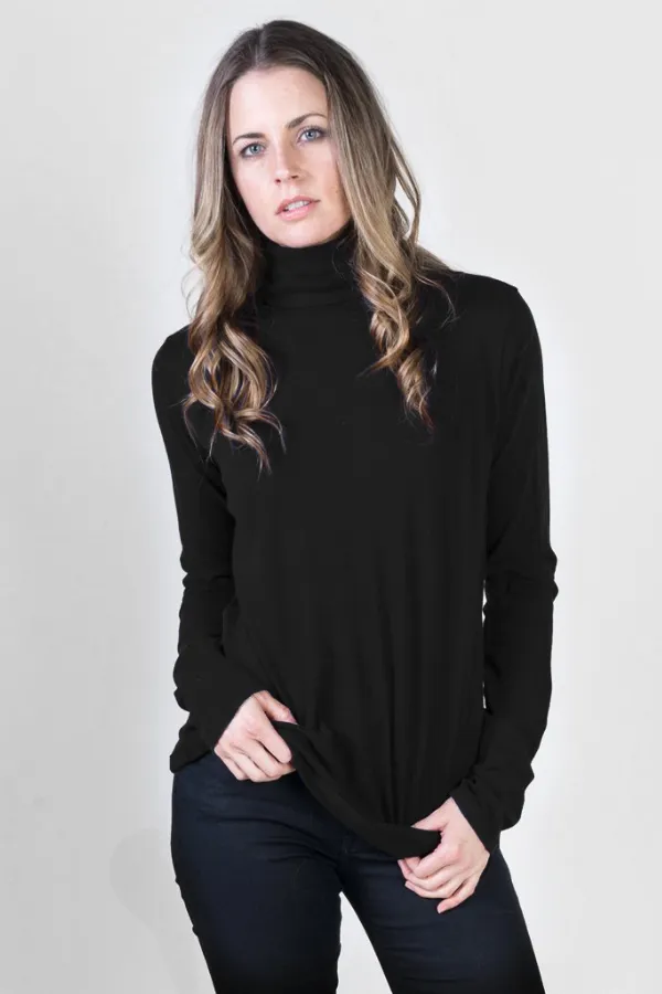 Majestic Long Sleeve Cotton/Cashmere Turtleneck in Noir